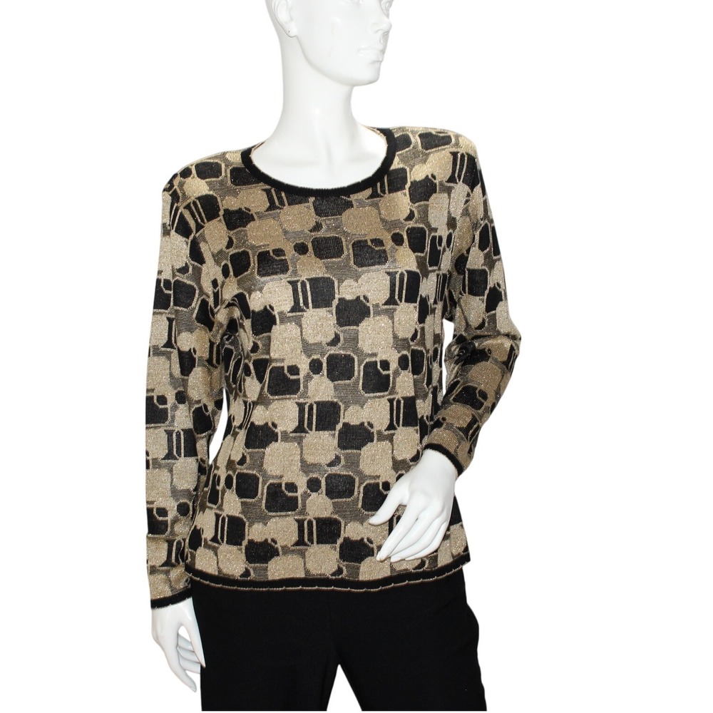 Rochelle California Womens Sweater L Metallic Geometric‎ Print Long Slv Top VTG